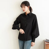2022 New Fashion Women Blouse Tops Casual Cardigan Lantern Sleeve Solid Elegant Shirts Women Female Clothes White Blusas