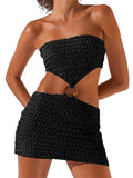 Women Sexy Knitted Hollow Out Tube Mini Dress Strapless Off Shoulder Patchwork Dress Summer Party Female Vestido 2023-Outfit