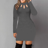 Bodycon Dress Women Long Sleeve Solid Color Dresses Spring Autumn Sexy Hollow Out Round Neck Black Mini Dress Cotton S M L