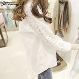 Summer Loose Shirt Women Hollow Out Cotton White Shirts Long Sleeve Embroidered Office Wear Shirt For