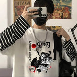 Sleeve Harajuku T-Shirt Women'S Stitching Long Sleeve T-Shirt Stripe Printing O-Neck Chic Tops 2022 Summer
