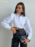 Fashion Woman Blouses 2022 Autumn Slim Lapel Long Sleeve Crop Shirts Ladies Streetwear White Skinny Blusas Tops