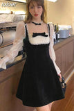 A-Line Slim Dress for Women French Lace Fairy One Piece Dress Korean Petal Sleeve Party Elegant Dress Female Autumn