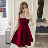 New Elegant Two Piece Dress for Women Women Winter Korean A-Line O-Neck Tops and Black Sundress Streetwear Dress