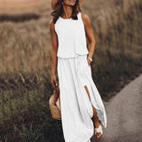 Summer New Women's Rounded Sleeveless Dress Open Multi-Colored Long