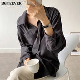Casual Turn-down Collar Women Solid Blouses Tops 2021 Autumn Full Sleeve Pocket Female Shirts Elegant Ladies