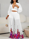 Neck Chiffon Lantern Sleeve Top Presses Two-Piece