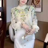 And Elegant Loose Floral Shirt 2023 Spring New Fashion Splicing Age-Reducing Waist And Thin Blouse Ladies-Outfit