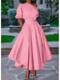 New Women's Dress Fashion Temperament Solid Color Office Lady Irregular One-Shoulder Strap Waist Women's Long