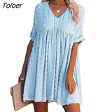 Loose O-neck Dot A-line Dress Women Long Sleeve Elegant Boho Mini Dress 2022 Spring Summer Woman Fashion Beach