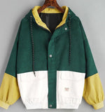 Loose Color Hooded Corduroy Overalls