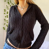 Solid Twist Floral Knitted Cardigan Hoodies Women New Sweaters Autumn Winter Long Sleeve Casual Jackets Hooded