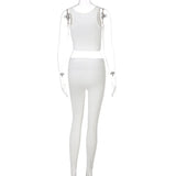 Sisterlinda Ribbed Knitted Fitness Tracksuit Women Two Piece Set Sexy Skinny Elastici Y2K Camis Tank Top+Pants Sporty