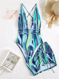 Summer Sexy Two 2 Piece Sets Skirts Bathing Suit Women Halter Backless Crop Top Beach Swimwear Bikini Print Matching