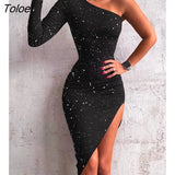 for Women 2023 Party Dress Elegant Luxury Glitter One Shoulder High Slit 2023 Europe and America Fashion Women's