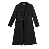 Women Black Brief Long Elegant Trench New Lapel Long Sleeve Loose Fit Windbreaker Fashion Tide Spring Autumn 2023