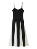 Women's Clothing 2025 Spring New Black And White Splicing Big Dress Slings Hanging Dress