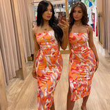 Toloer Women's Summer 2024 New Fashion Print With Open Back Strap Slim Sling Dress-Outfit