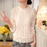 New Spring Lace Shirts Long Sleeve White Women Blouse Chiffon Shirts Tops for Women Summer Sexy White Top Female
