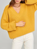 Winter Sweaters For Women 2022 Oversized V Neck Jumper Purple Loose Sweaters Knitted Warm Pullover Women Oversize