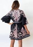 Vintage V-neck Half Sleeves Floral Print Mini Loose Holiday