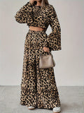 2025 New Leopard-Print Loose Comfortable Long-Sleeved Trousers Two-Set Ladies