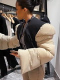 Sisterlinda Spring Patchwork Down Puffer Coat Women Jacket Extra Long Sleves Warm Bubble Christmas Cropped Outerwear Lady