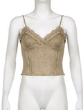 Lace Mini Vest Women Spaghetti Strap Khaki Crop Top Women Harajuku Basic Casual Sweats Vintage Chic Camis Summer-Outfit
