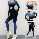 Seamless Sport Set 3PCS Fitness Sports Suits Gym Bra Long Sleeve Crop Top Shirts High Waist Running Leggings Workout