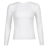 Basic Brown Halter Knitted Crop Top Sweater Ribbed Long Sleeve Basic Jumper Pullover Autumn Casual Elegant Black