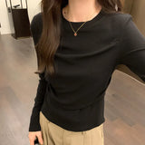 Sense Minority Pleated Long-Sleeved T-Shirt Women's Autumn And Winter New Slim And Thin Short Style Top With Bottom-Outfit