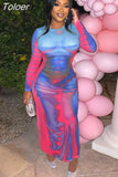 Fashion 3D Body Printed Maxi Dresses for Women 2023 Spring Night Club Outfits Sexy O-neck Long Sleeve Bodycon