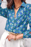 Breasted Long Sleeve Blouse Temperament Turn Down Collar Loose Shirt Spring Flower Print Tops Elegant Blusas Mujer