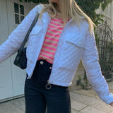 Plaid Cotton Jacket Women Pocket Coat 2021 Autumn Winter Fashion Warm Streetwear Turn-down Collar Zipper Purple