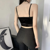 top Vintage Gothic Velvet Black Women Camis Grunge Punk Sexy Lace Trim Bodycon Crop Tops Elegant Backless Emo Streetwear-Outfit