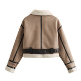 New Belt Trimmed With Fur Integrated Short Jacket Jacket-Outfit