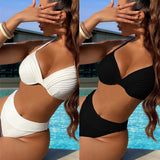 Toloer Single Swimsuit 2024 Solid Color Sexy Bikini Ladies Split Swimsuit Ribbon Tobikini D533R-Outfit