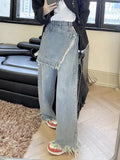 TWOTWINSTYLE Patchwork Fake Two Piece Wide Leg Pants For Women High Waist Solid Minimalist Jeans Female Korean Fashion