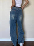 blue boyfriend jeans with a washed