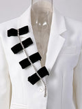 Streetwear Patchwork Bowknot Blazer For Women Notched Collar Long Sleeve Blazers Female Spring Clothing Style