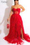 Elegant Sexy Evening Dresses 2023 Party Black Red See Through Lace Mesh Corset Maxi Dress Luxury Evening Gown