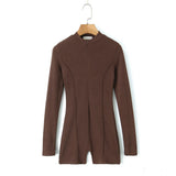 Spring Style Knitted Slim Zipper Long-Sleeved Solid Color Jumpsuit-Outfit