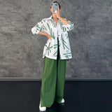 Sets Loose Long Sleeve Printed Shirt Two Piece Set Women Elegant Lapel Top Suits Female Split End Wide Leg Pants Outfits-Outfit