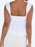 Women Summer Spaghetti Strap Camis Tops Y2K Casual Ruffles Sleeveless Square Neck Lace-up Solid Tank Mini Vests 2023-Outfit