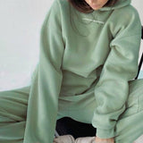 Tracksuit Set Letter Print Fleece Warm Female Sportswear Sets Hoodie Long Sleeve Sweatshirt High Waist Pants 2021