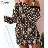Off Shoulder Women Dress Autumn Long Sleeve Slim Fashion Print Shirring Mini Dress 2022 Casual Woman Dresses Winter