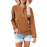 Solid Women T Shirt Top Casual Button O-Neck Long Sleeve Tee Tops Ladies Fashion Loose Design Tee Pullover