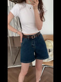 Splicing Design Feel Bottom Shirt Spring And Autumn New Loose High Waist Thin Short-Sleeved T-Shirt Blouse-Outfit