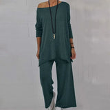 Women Pant Sets Summer 2022 Fashion Off Shoulder Tops and Elastic Waist Trousers Suits Casual 2 PCS Knitted Matching