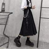Women Cargo Skirts High Waist Loose A Line Black Midi Skirt Hip Hop Fashion Streetwear Female Pocket